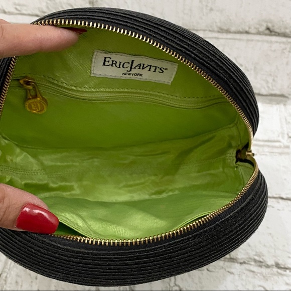 ERIC JAVITS Black Straw Woven 7.5” Round Wristlet - Picture 13 of 16
